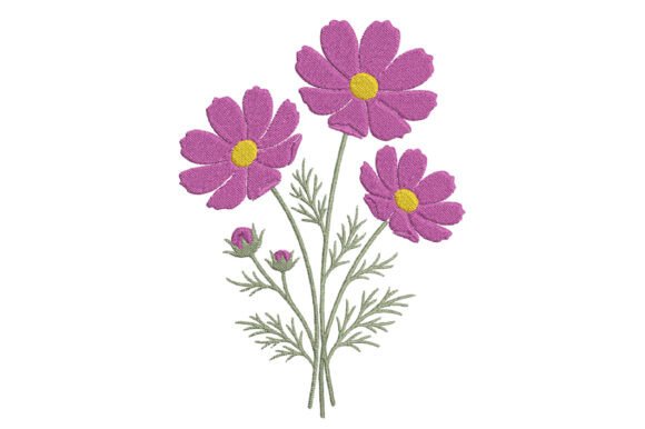Purple Cosmos Flowers Embroidery Design